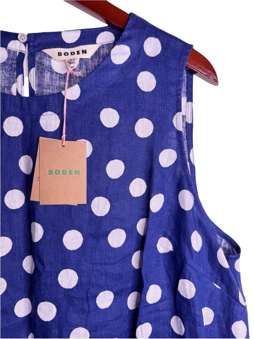 BODEN NWT Polka Dot Linen Sleeveless Shell Size US 14 in Blue Dot - Picture 5 of 14